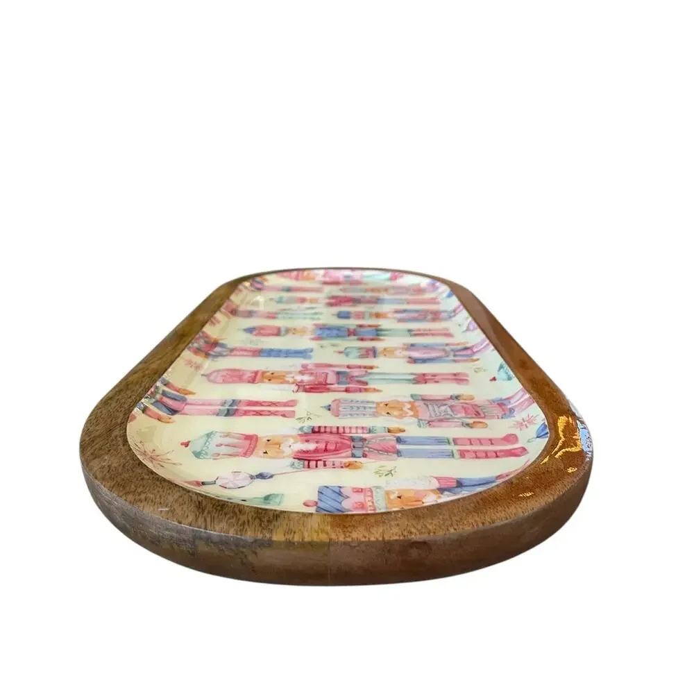 Cupcakes & Cashmere NUTCRACKER Enameled Wood Serving Platter 18in India NEW